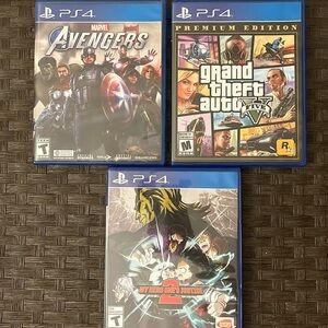 PS4 Game Lot- Avengers, Grand Theft Auto 5, My Hero Ones Justice 2